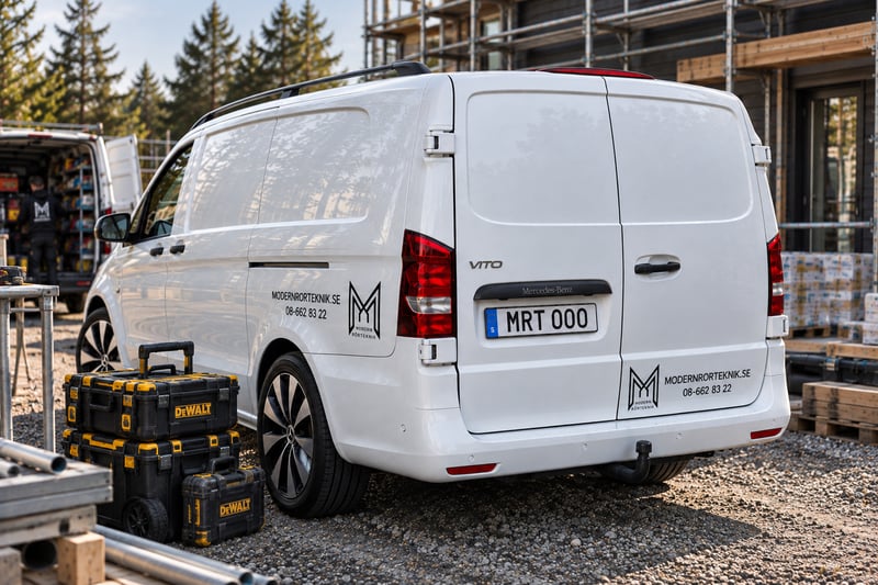 Modern Rörtekniks servicebil på plats hos kund